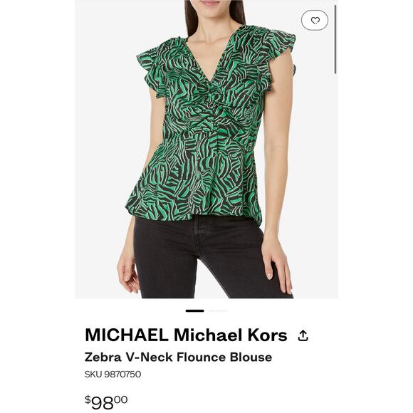 NWT! Michael Kors Zebra V-Neck Flounce Blouse - Size Medium - Picture 11 of 11